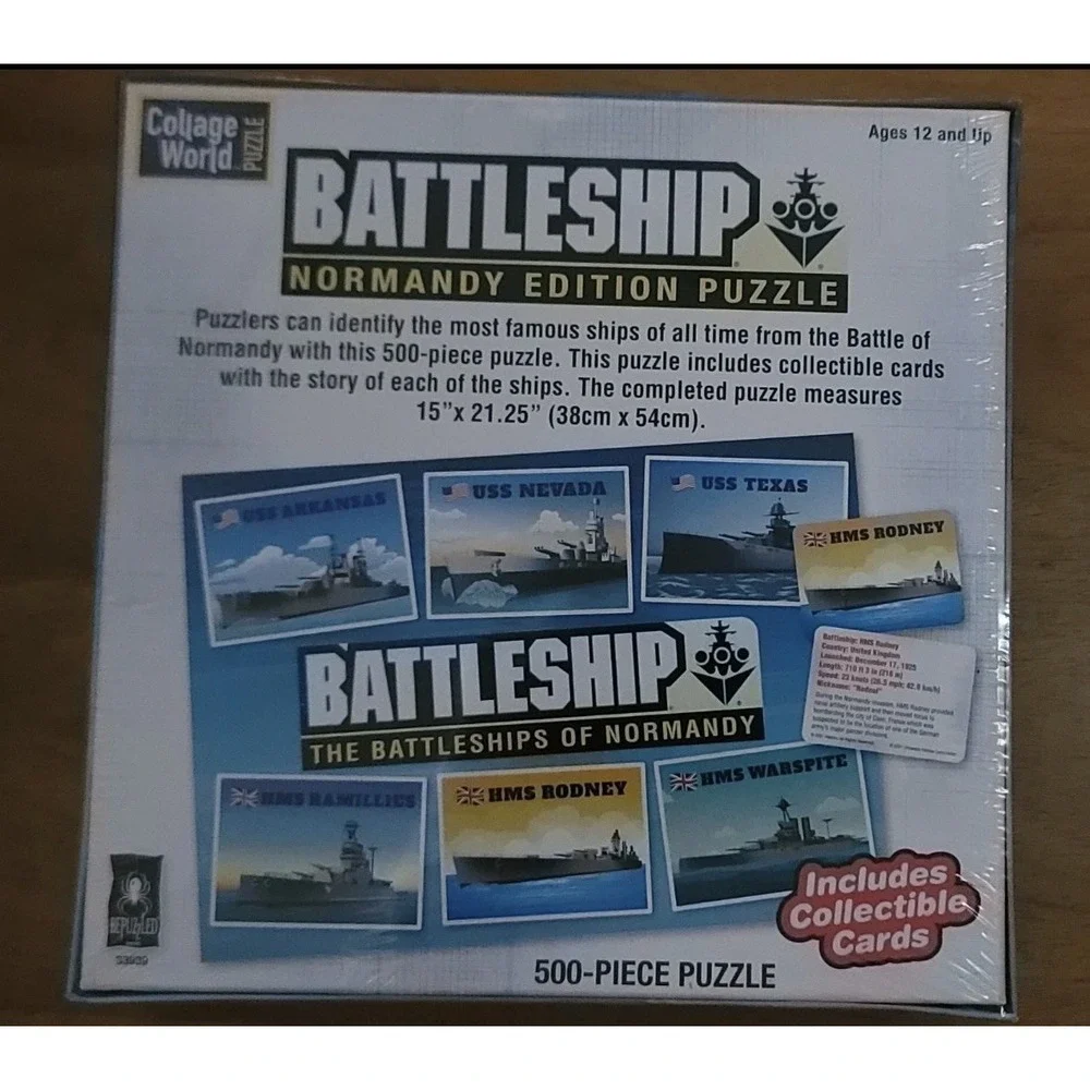 Battleship Normandy Edition Jigsaw Puzzle Collage World 500 Pieces W/ Cards New